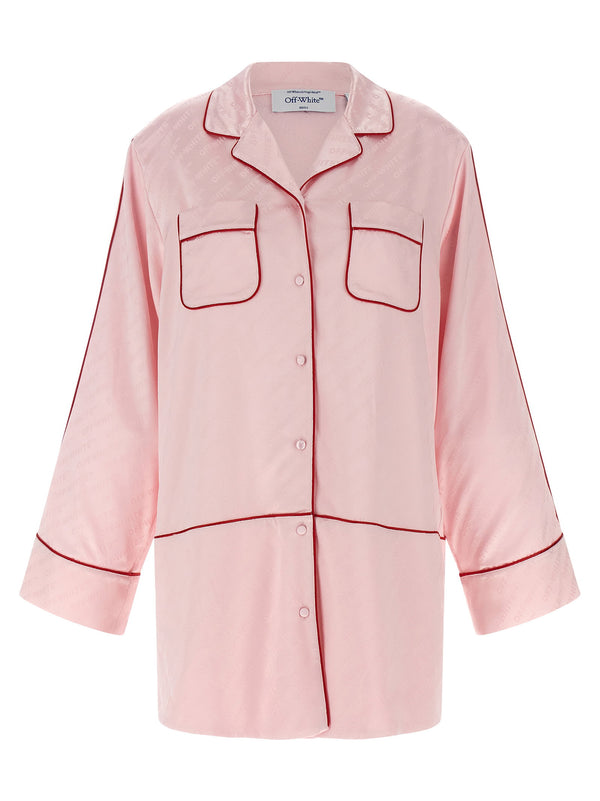 Off White Jacquard Satin New Roxy Pajama Shirt