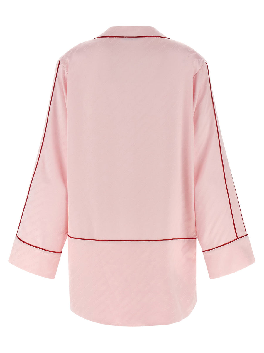 Off White Roxy Satin Jacquard Pajama Shirt For Women Soft Allover Logo Luxury Loungewear Top
