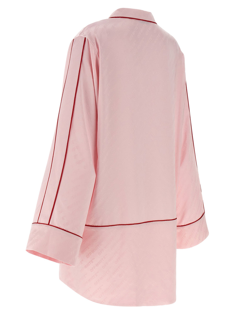 Off White Roxy Satin Jacquard Pajama Shirt For Women Soft Allover Logo Luxury Loungewear Top