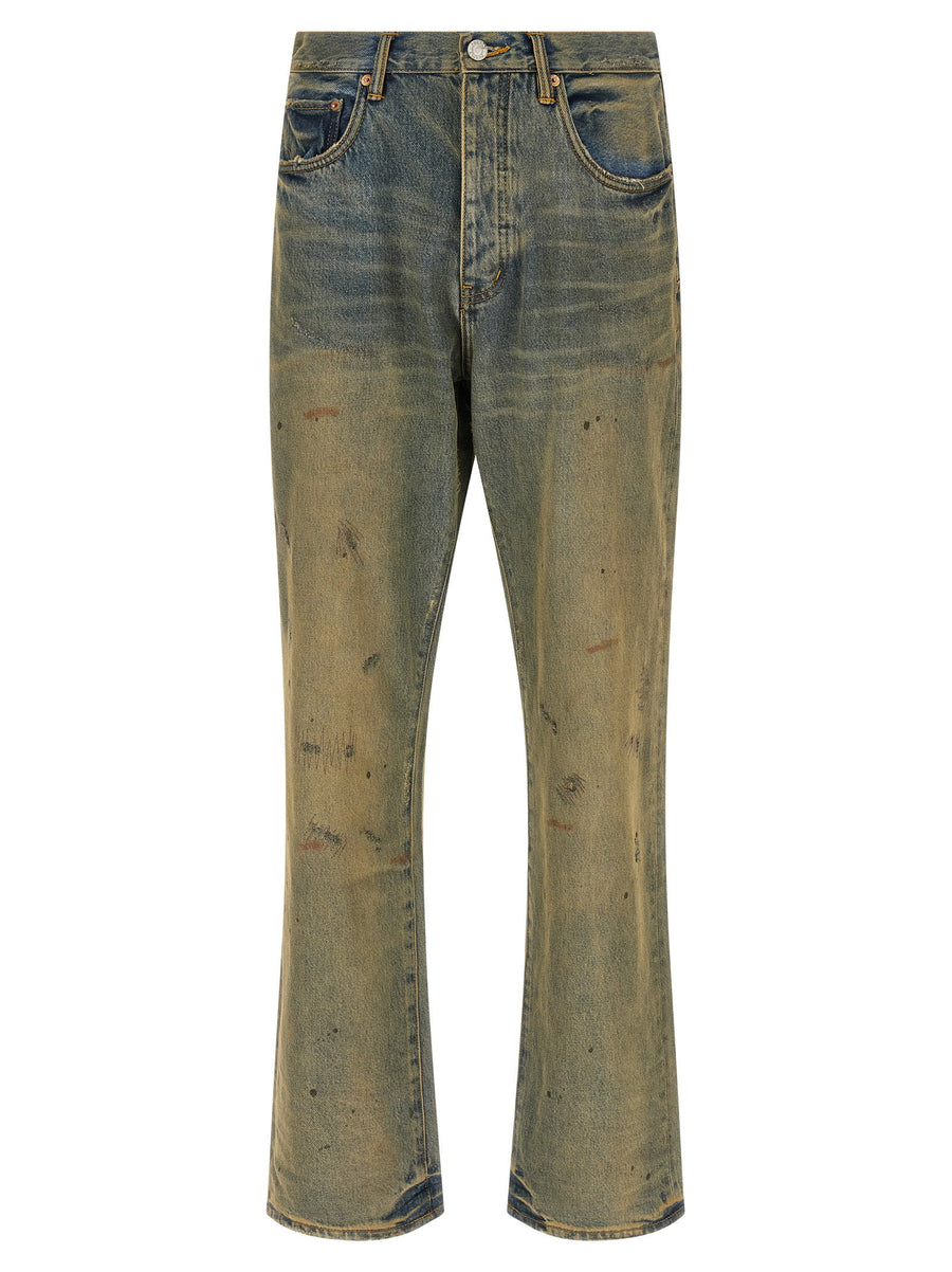 Purple P011 Dirty Oil Repair Jeans Distressed Embroidered Cotton Denim