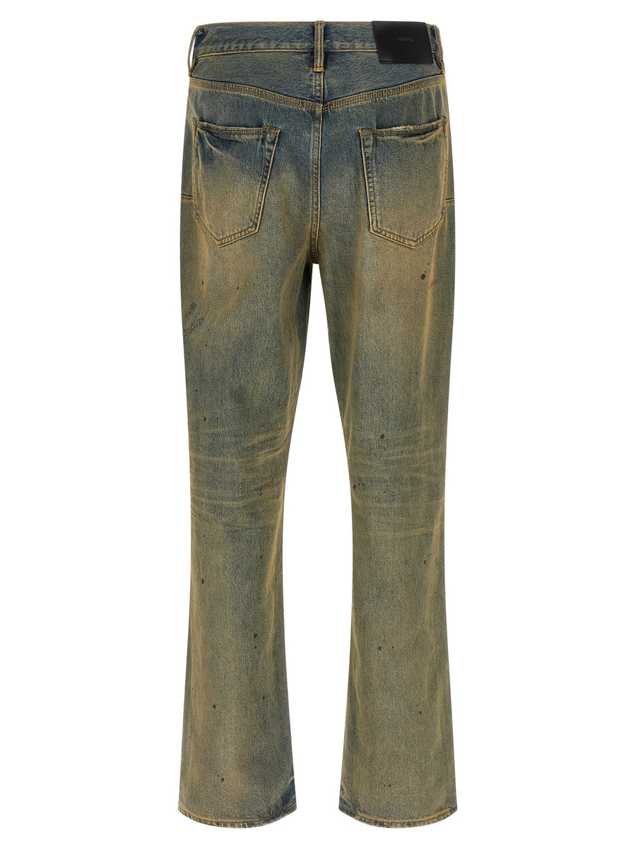 Purple P011 Dirty Oil Repair Jeans Distressed Embroidered Cotton Denim