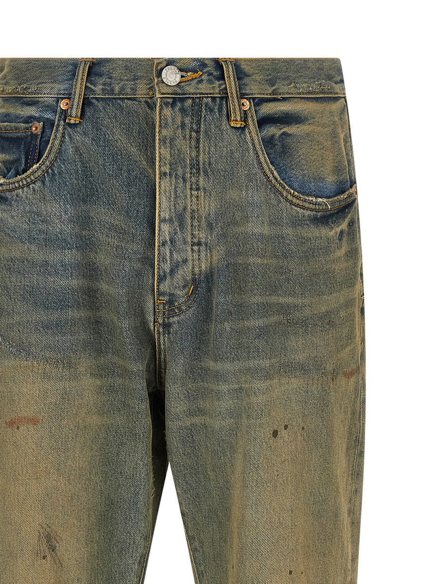 Purple P011 Dirty Oil Repair Jeans Distressed Embroidered Cotton Denim