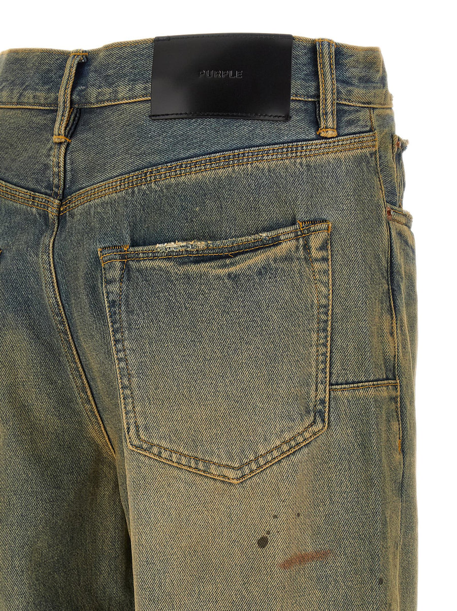 Purple P011 Dirty Oil Repair Jeans Distressed Embroidered Cotton Denim