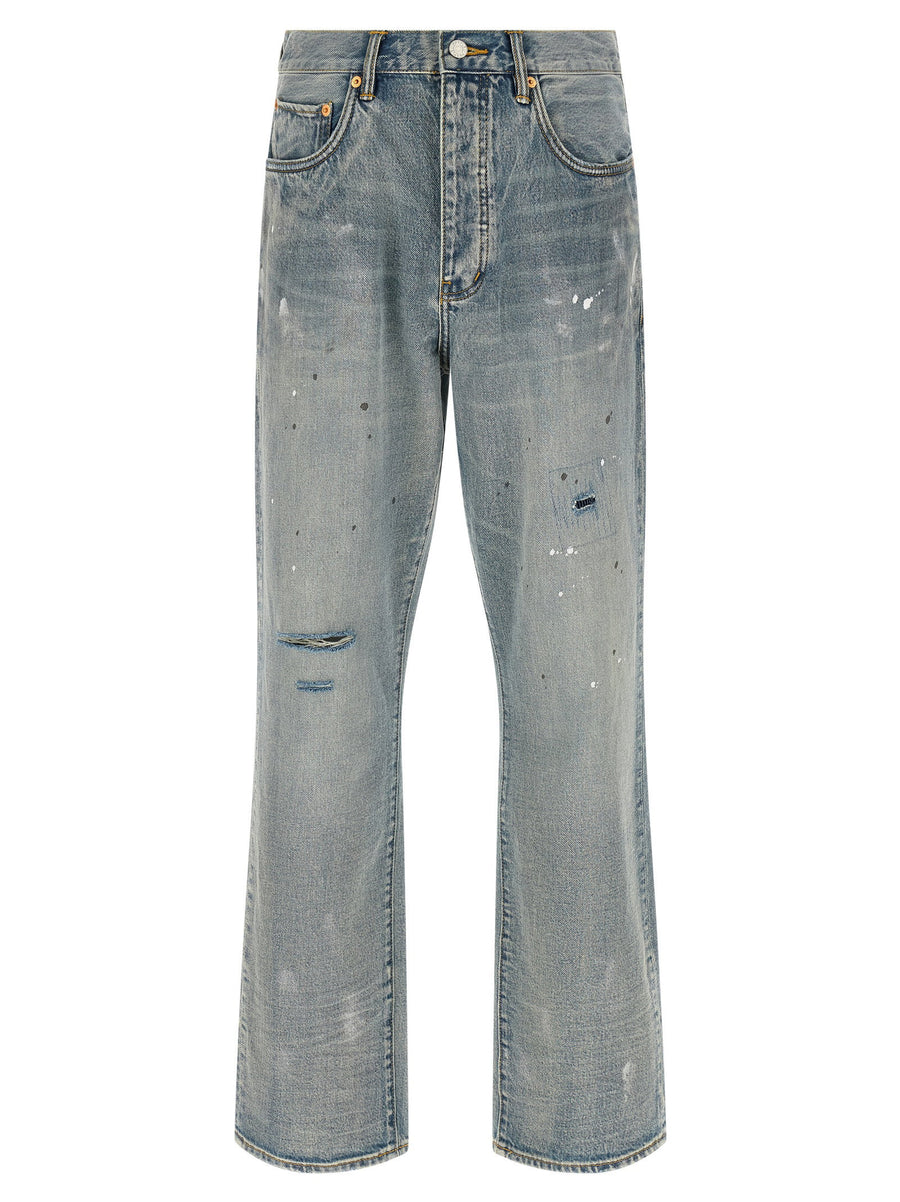 Purple P011 Vintage Slash Paint Jeans For Men Light Blue Cotton Denim