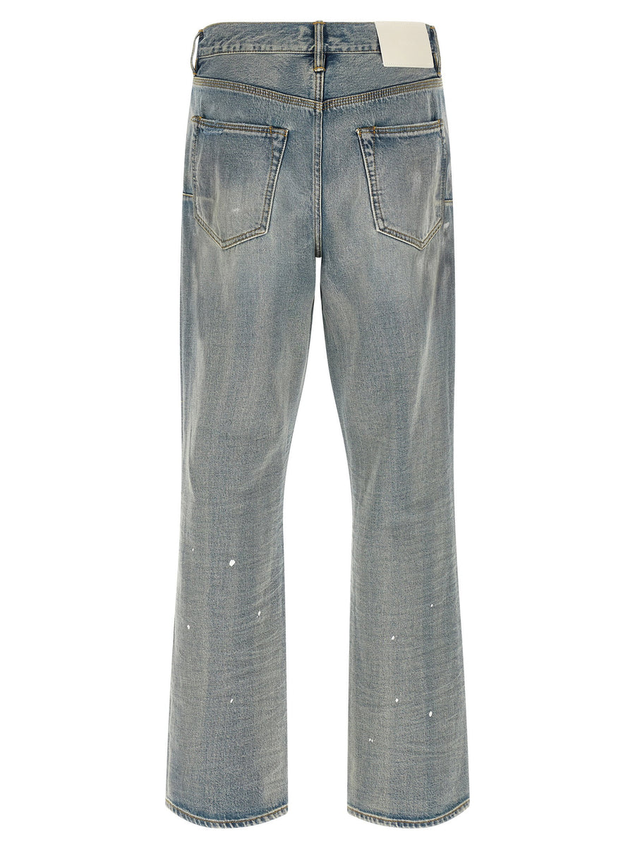 Purple P011 Vintage Slash Paint Jeans For Men Light Blue Cotton Denim