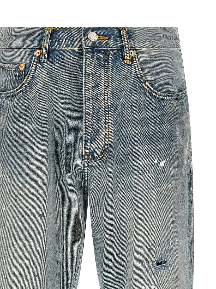 Purple P011 Vintage Slash Paint Jeans For Men Light Blue Cotton Denim