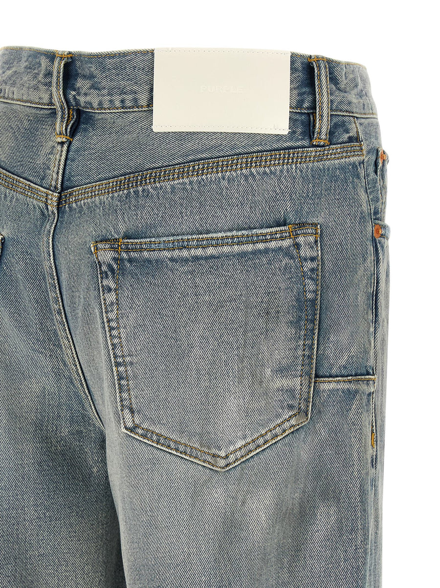 Purple P011 Vintage Slash Paint Jeans For Men Light Blue Cotton Denim