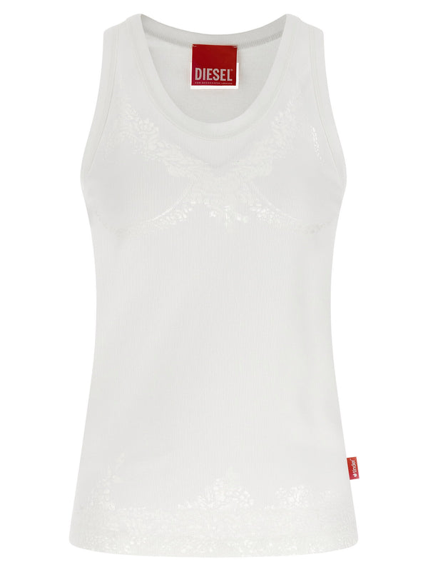 Diesel X Tinder Pr-t-anki-lace-r Tank Top White Lace Inserts Slim Fit