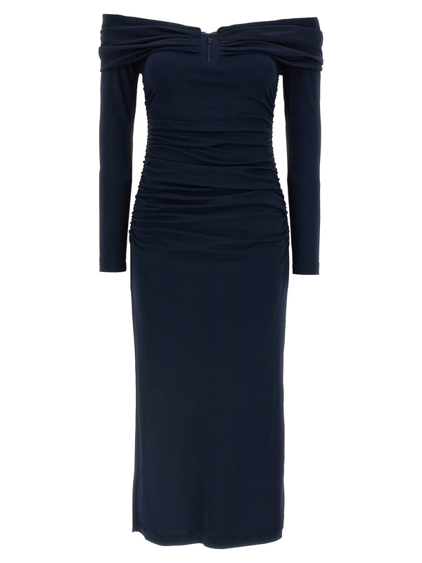 Carolina Herrera Off-shoulder 3/4 Slv Ruched Midi Dress