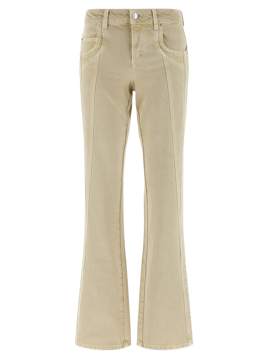 Marant Etoile Jaylis Jeans For Women Beige Delave Cotton Straight Leg Everyday Versatile