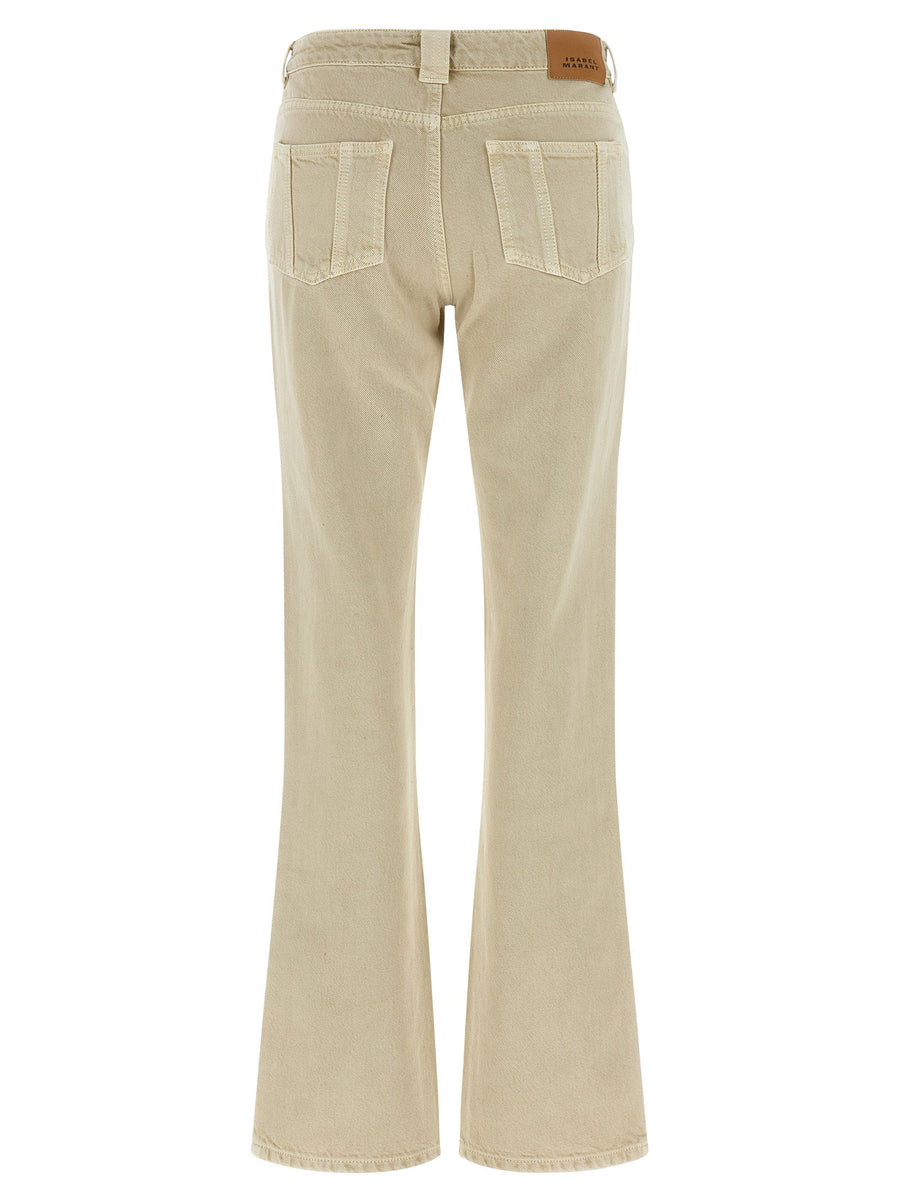 Marant Etoile Jaylis Jeans For Women Beige Delave Cotton Straight Leg Everyday Versatile