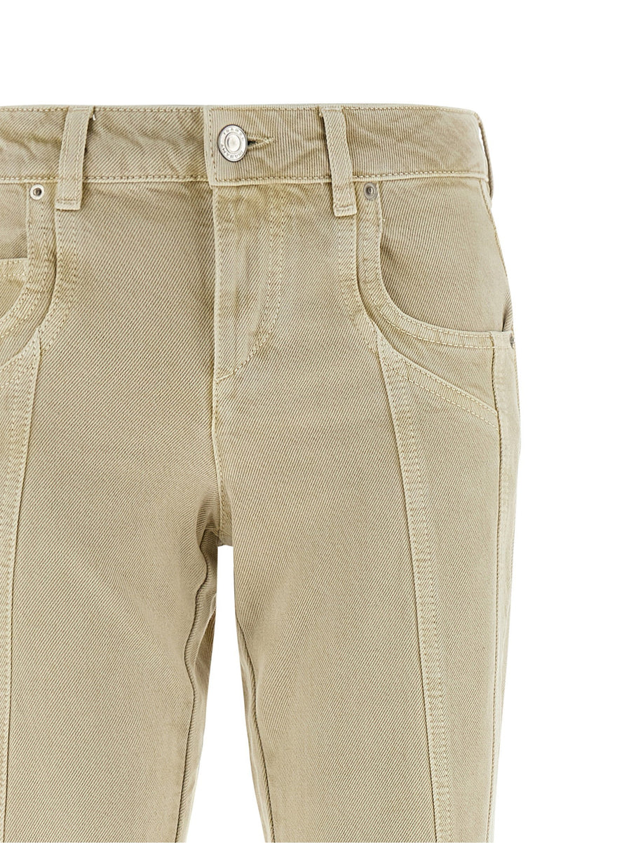 Marant Etoile Jaylis Jeans For Women Beige Delave Cotton Straight Leg Everyday Versatile