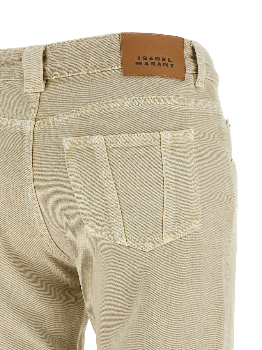 Marant Etoile Jaylis Jeans For Women Beige Delave Cotton Straight Leg Everyday Versatile