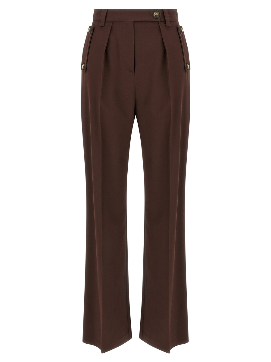 Elisabetta Franchi Palazzo Pants Luxurious Wide Leg Viscose Blend With Pince Pleats For Elegant Office Wear For Women