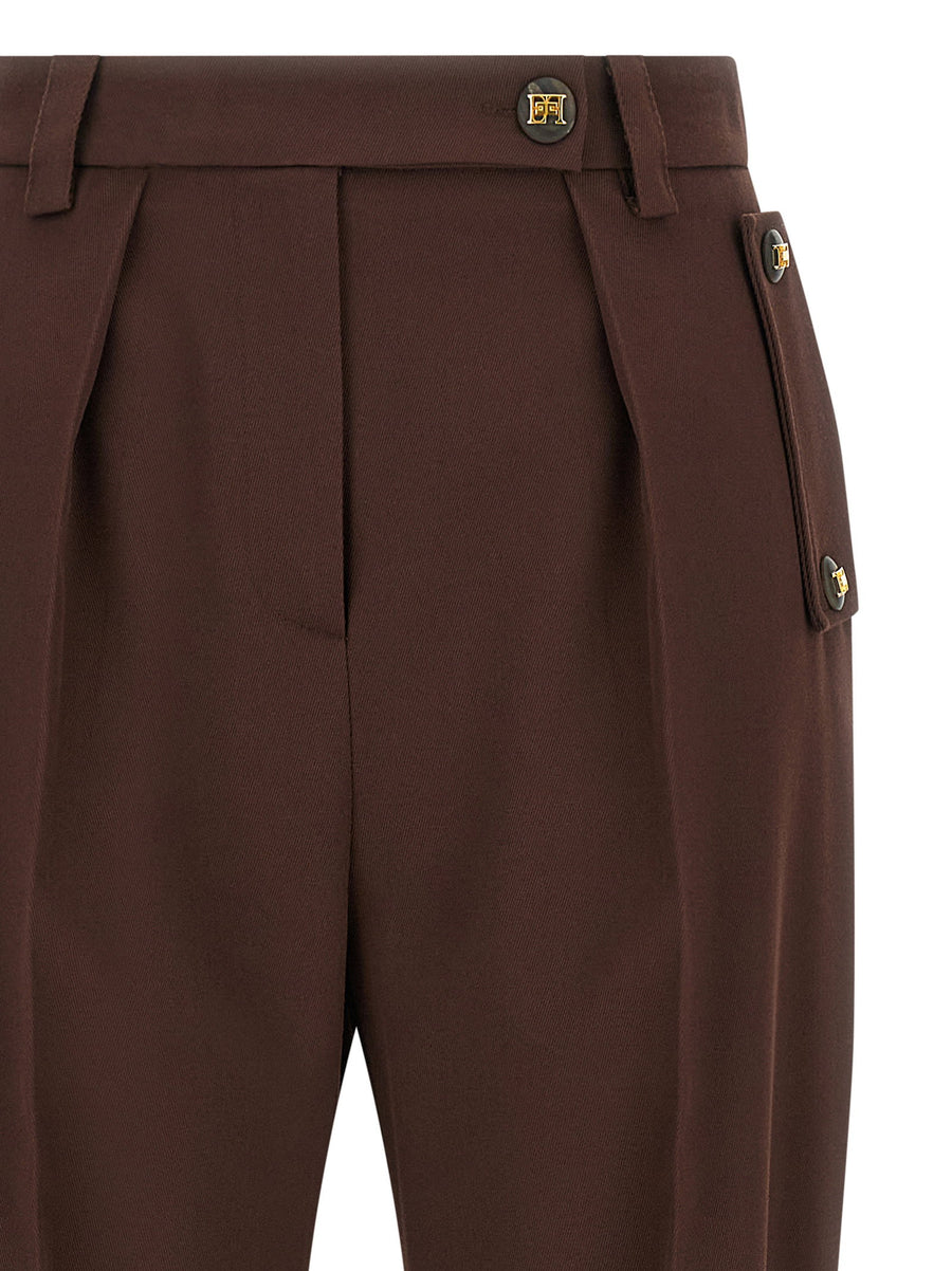 Elisabetta Franchi Palazzo Pants Luxurious Wide Leg Viscose Blend With Pince Pleats For Elegant Office Wear For Women