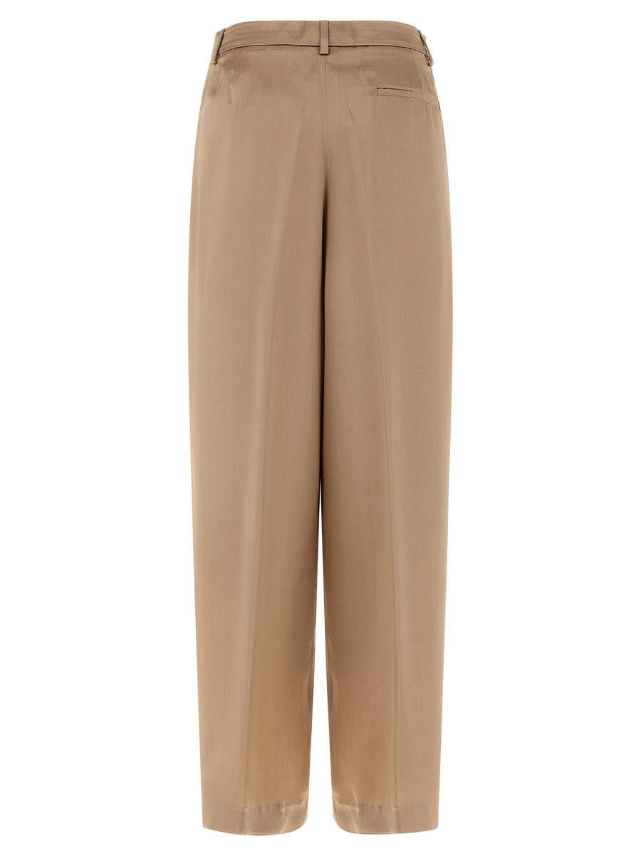Fabiana Filippi Liquid Satin Pants For Women Tailored Beige Viscose Wide Leg Trousers With Shaping Darts
