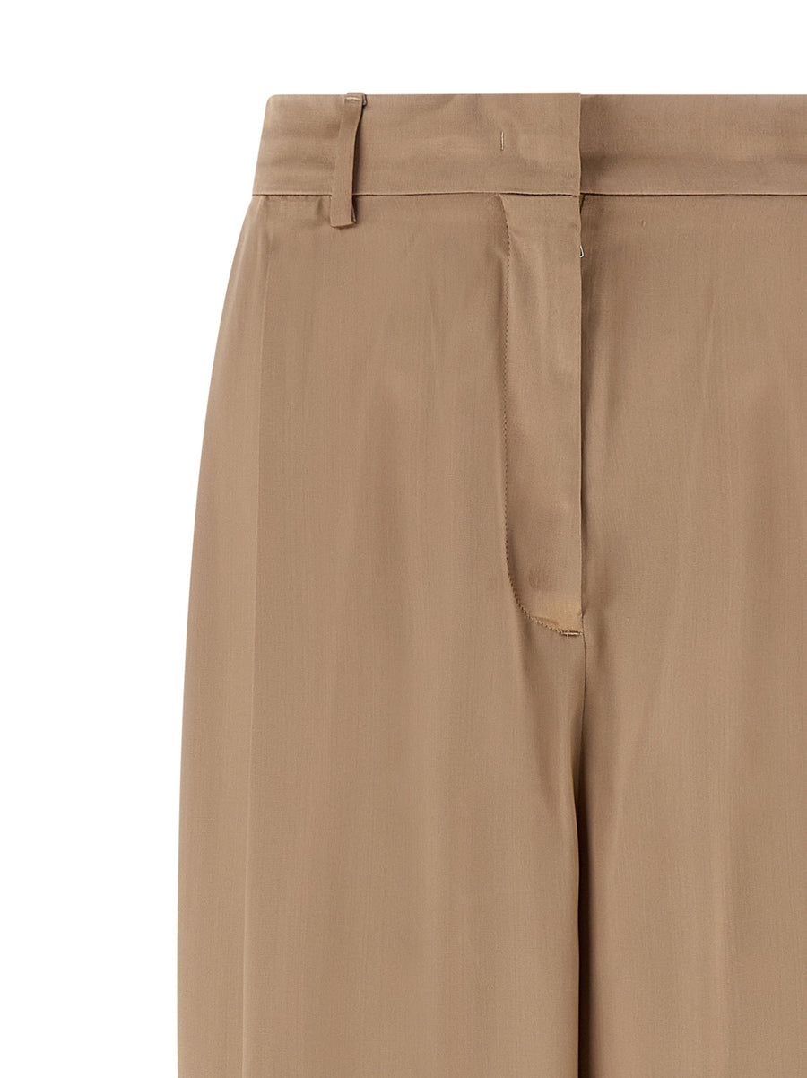 Fabiana Filippi Liquid Satin Pants For Women Tailored Beige Viscose Wide Leg Trousers With Shaping Darts
