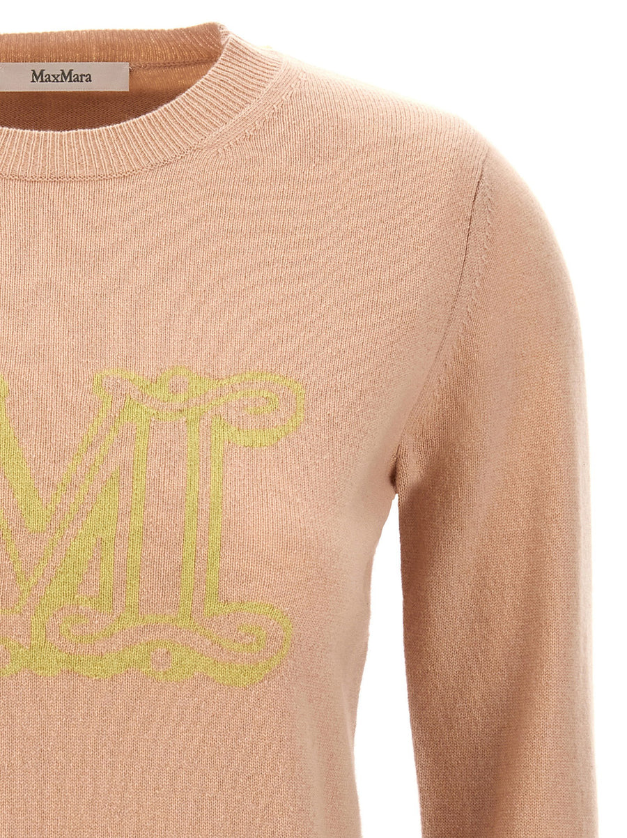 Max Mara Luxurious Cashmere Pamir Sweater Pink Crewneck With Subtle Intarsia Texture For Women