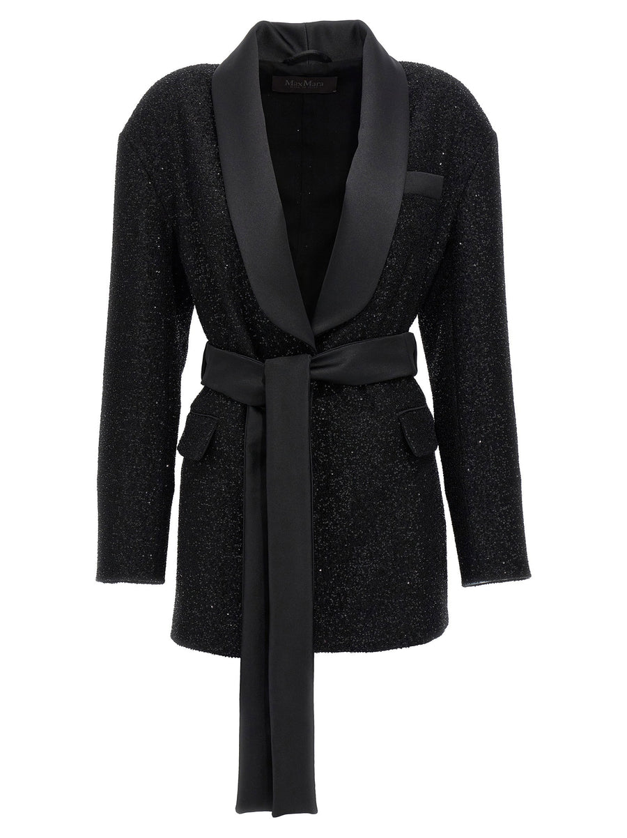 Max Mara Pau Blazer For Modern Women Black Viscose Wool Blend With Microsequin Appliqué Relaxed Fit