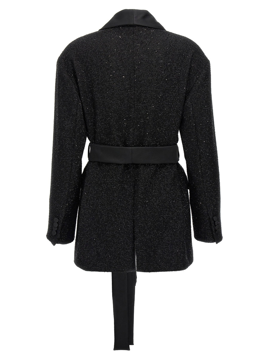 Max Mara Pau Blazer For Modern Women Black Viscose Wool Blend With Microsequin Appliqué Relaxed Fit
