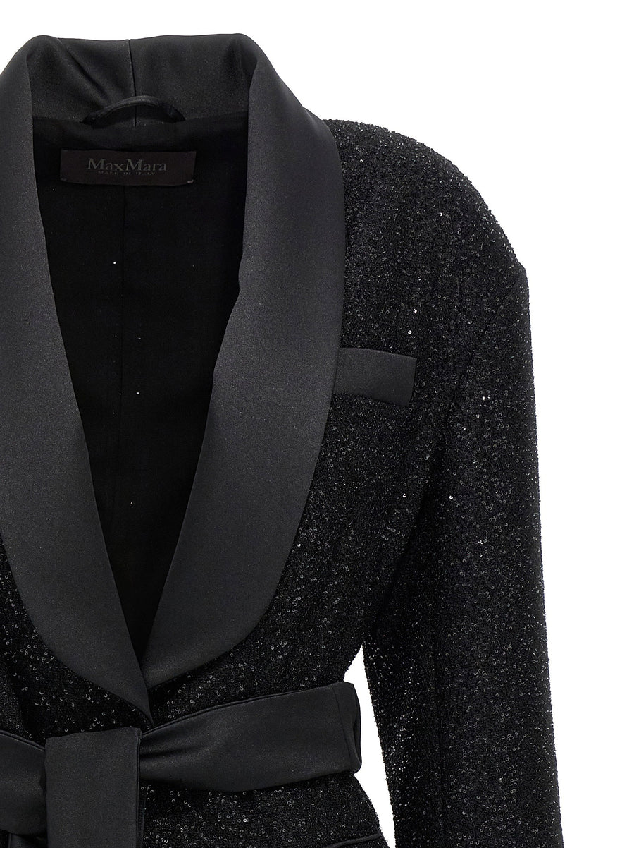 Max Mara Pau Blazer For Modern Women Black Viscose Wool Blend With Microsequin Appliqué Relaxed Fit