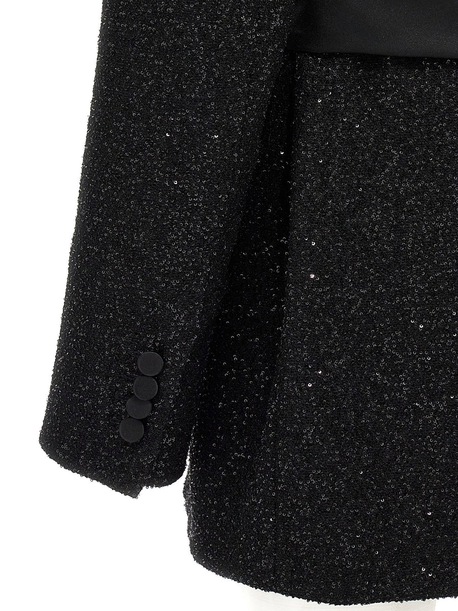 Max Mara Pau Blazer For Modern Women Black Viscose Wool Blend With Microsequin Appliqué Relaxed Fit
