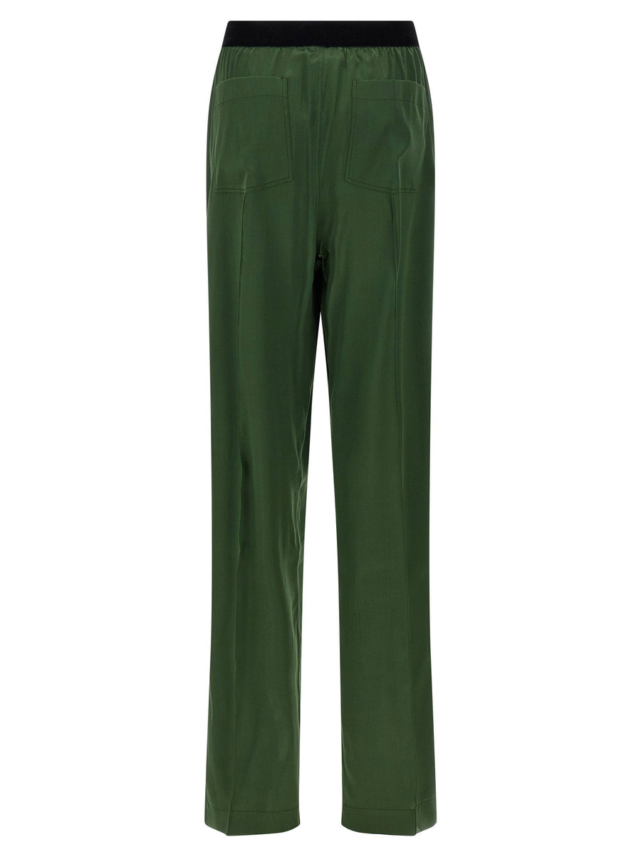 Tom Ford Silk Pants Luxurious Stretch Satin Green For Women Velvet Logo Elastic Waistband