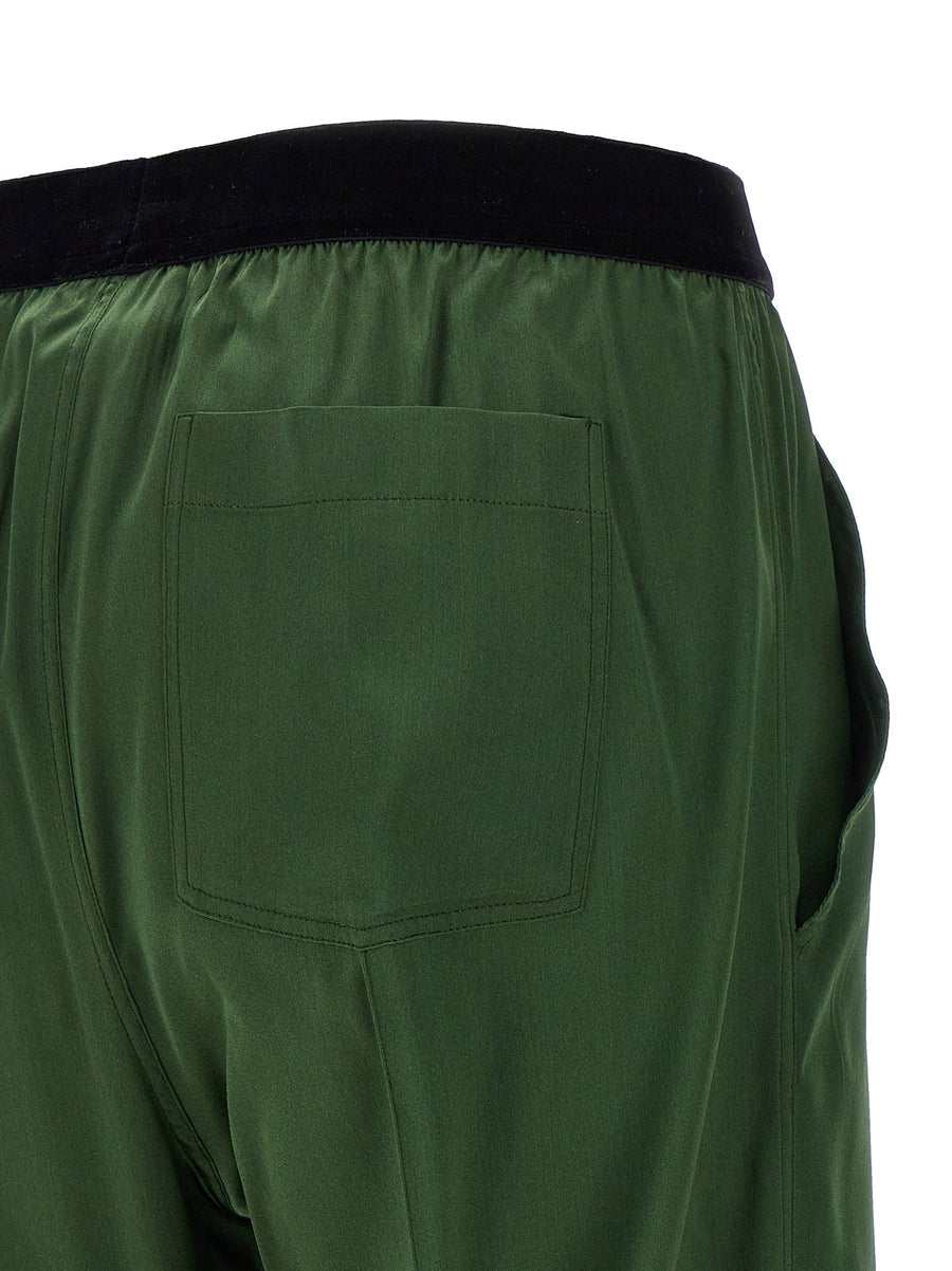 Tom Ford Silk Pants Luxurious Stretch Satin Green For Women Velvet Logo Elastic Waistband