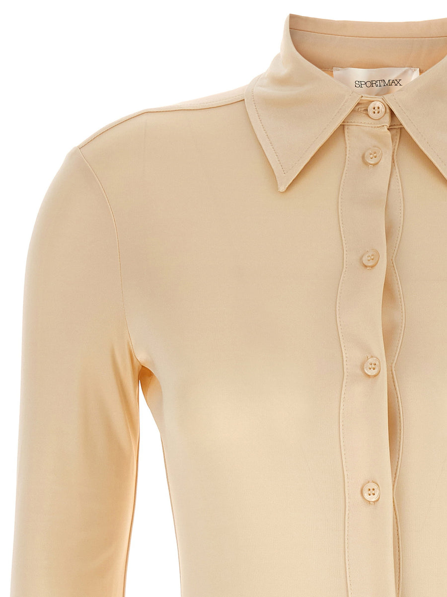 Sportmax Pera Bodysuit for Women Beige Viscose Shirt Style Top with Collar and Button Front Versatile