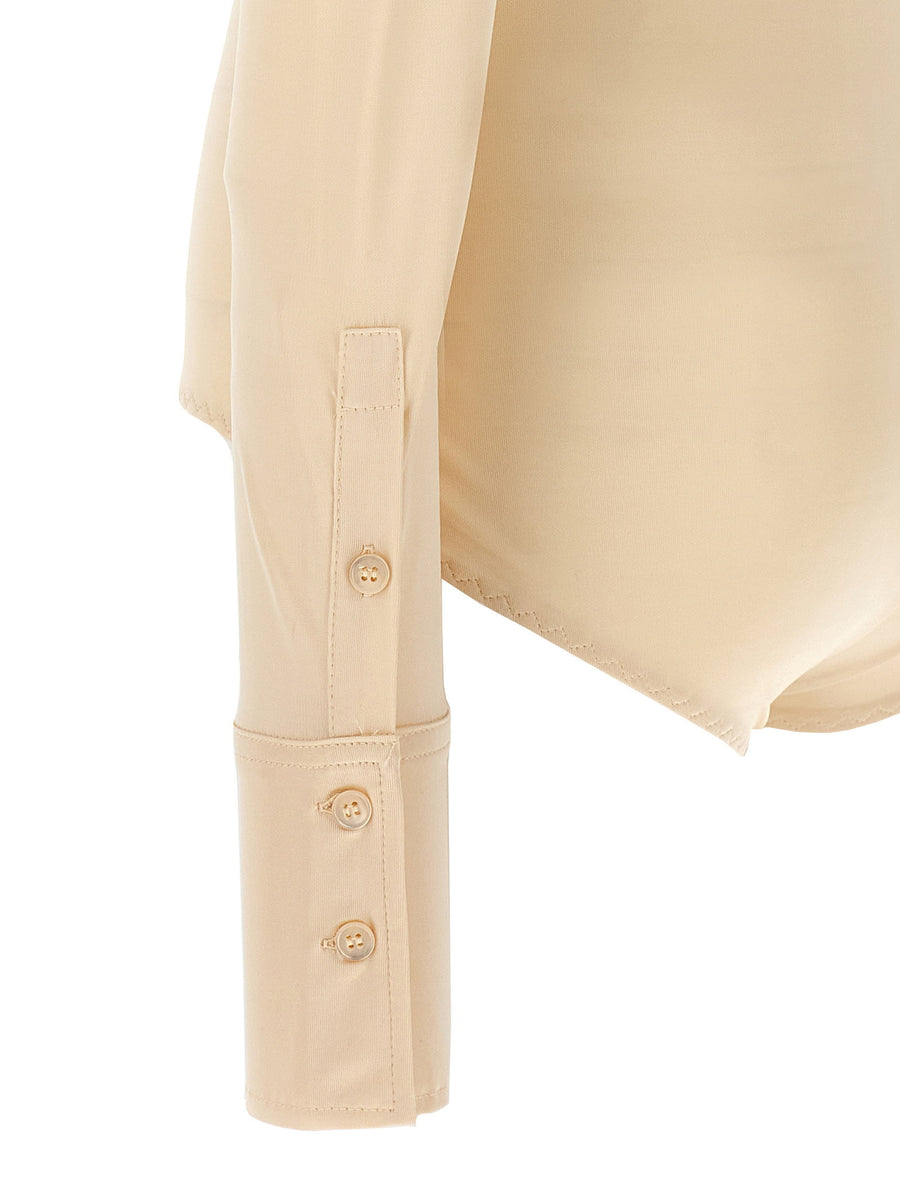 Sportmax Pera Bodysuit for Women Beige Viscose Shirt Style Top with Collar and Button Front Versatile