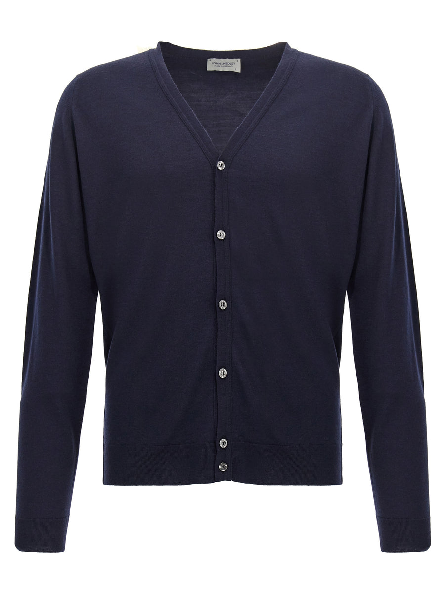 John Smedley Petworth Cardigan Luxury 100 Wool Blue Knit For Men Timeless Layering Essential