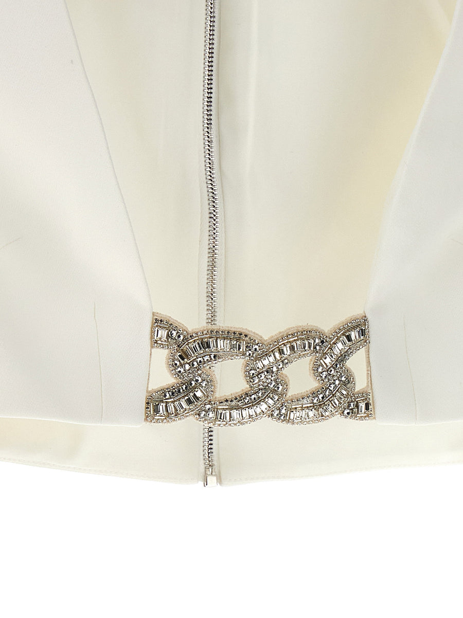 David Koma Top 3d Crystsal Chain And Square Neck