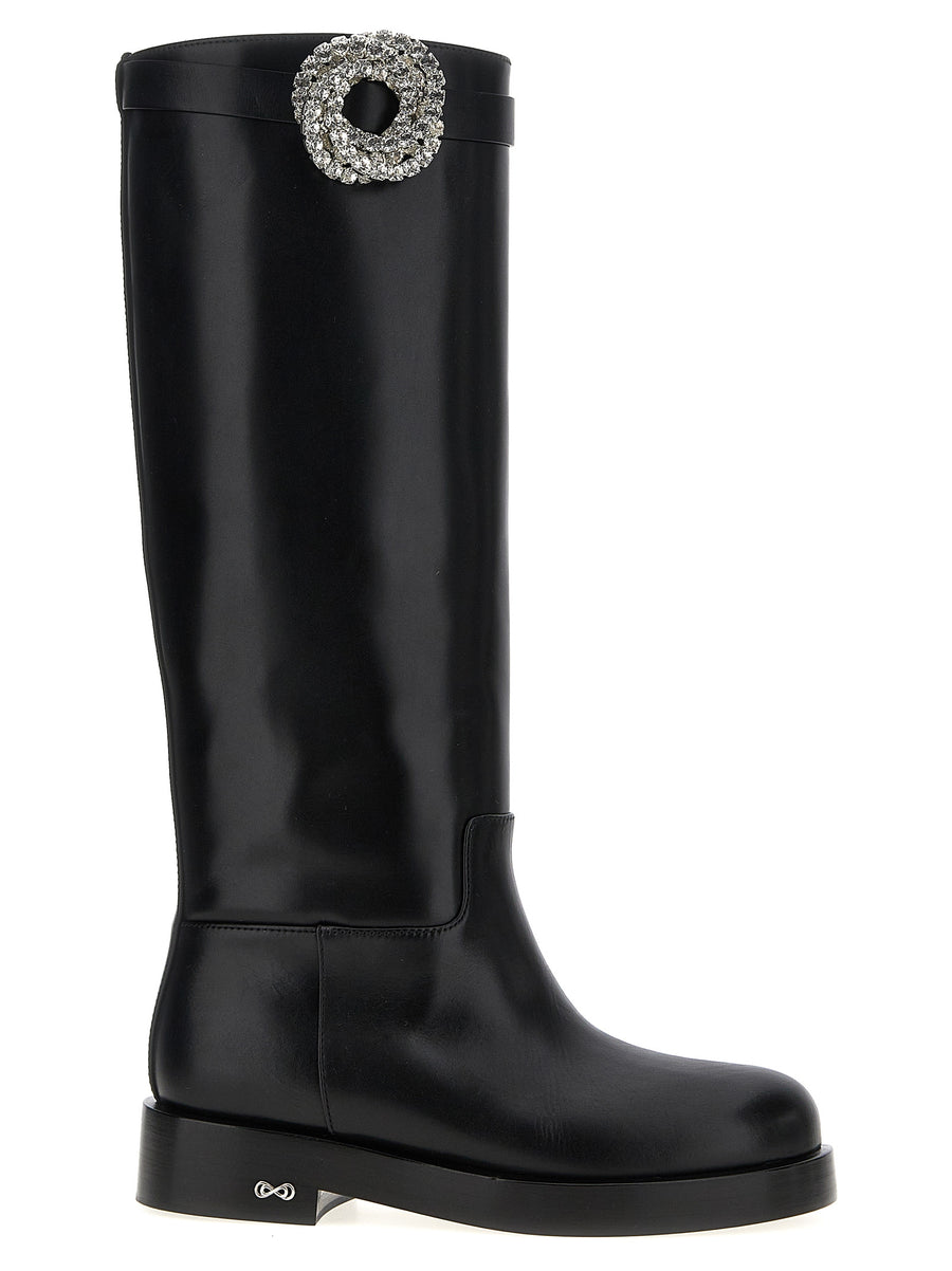 Mach And Mach Galaxy Boots For Women Jewel Detail Applique Leather Sole Premium 4 Cm Heel