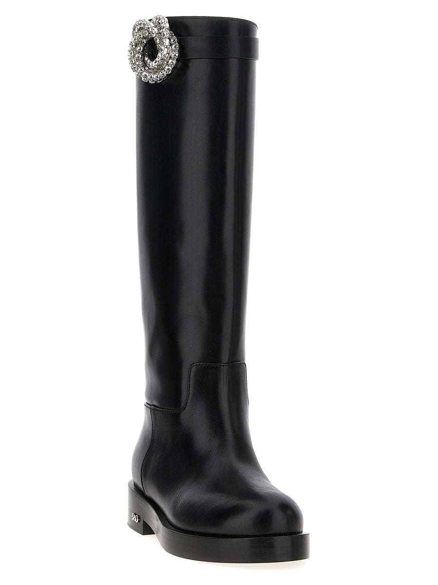 Mach And Mach Galaxy Boots For Women Jewel Detail Applique Leather Sole Premium 4 Cm Heel