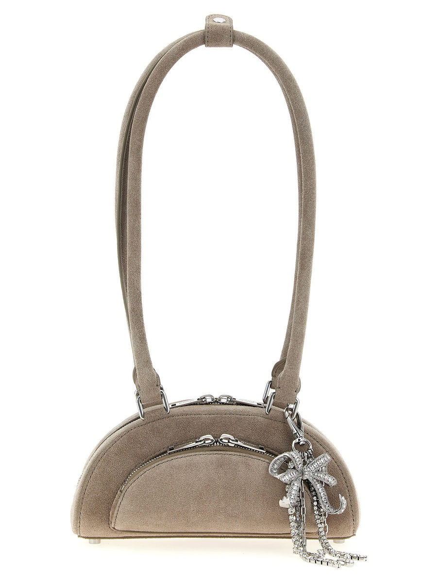 Self Portrait Gray Lamb Leather Mini Shoulder Bag With Removable Charm For Women Luxurious Everyday Evening Accessory