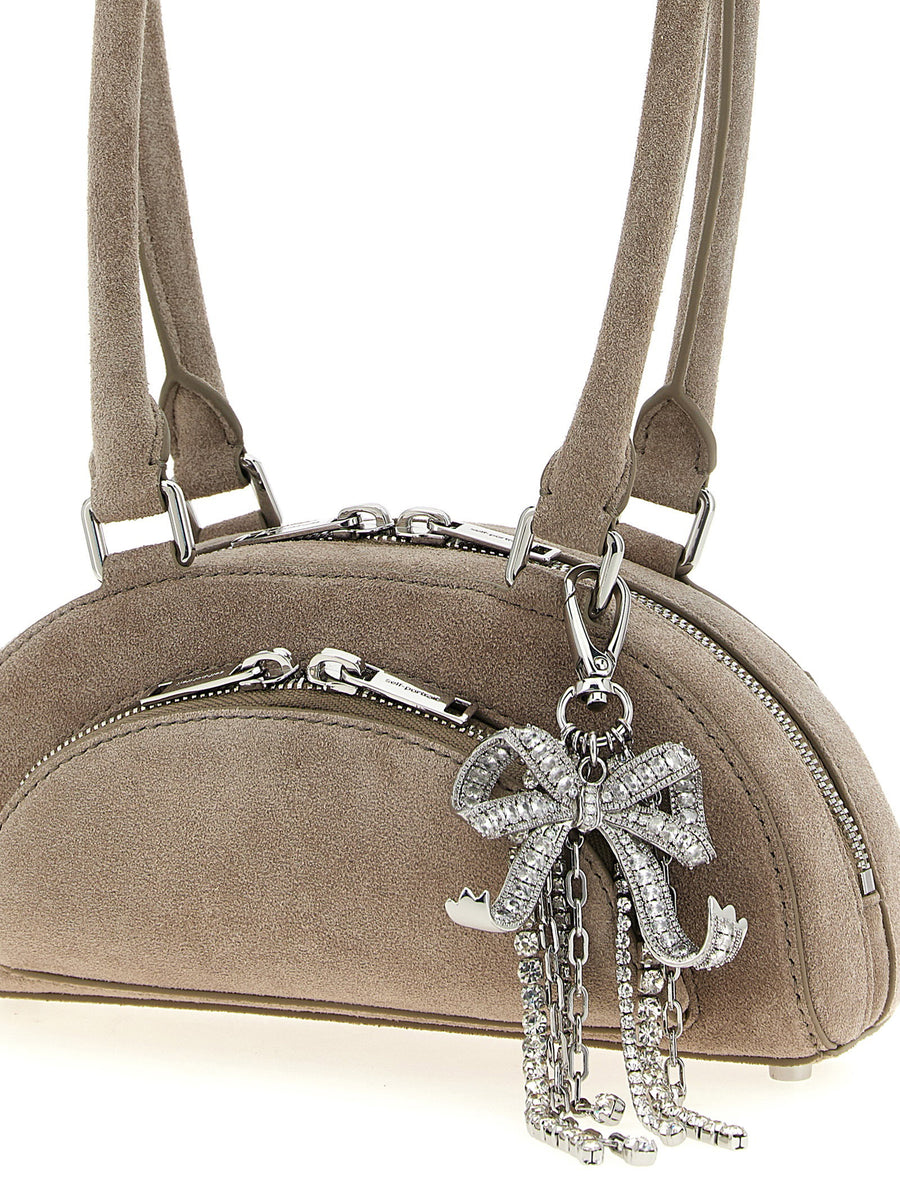 Self Portrait Gray Lamb Leather Mini Shoulder Bag With Removable Charm For Women Luxurious Everyday Evening Accessory