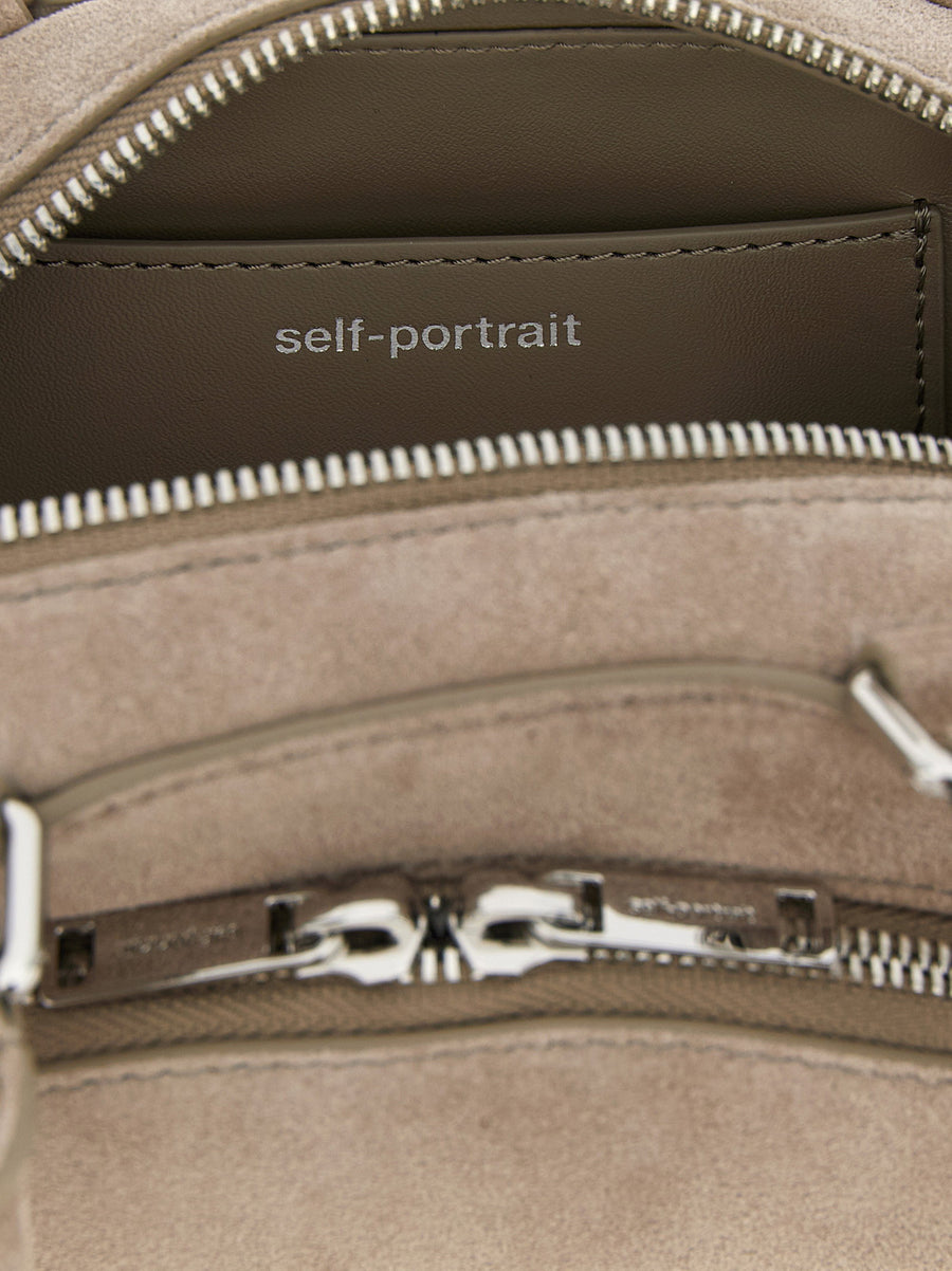Self Portrait Gray Lamb Leather Mini Shoulder Bag With Removable Charm For Women Luxurious Everyday Evening Accessory