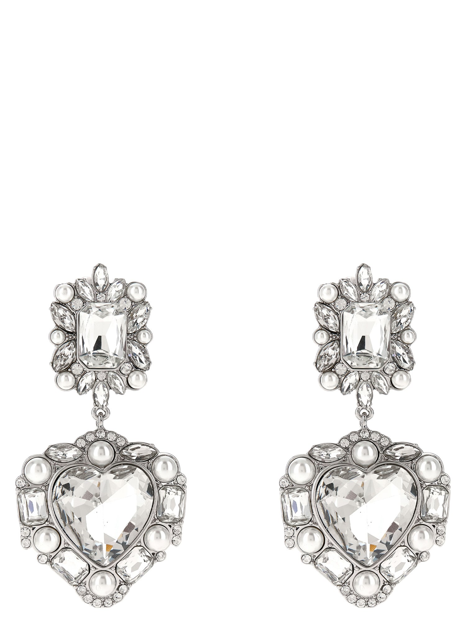 Self-Portrait Crystal Pearl Tiered Heart Earrings