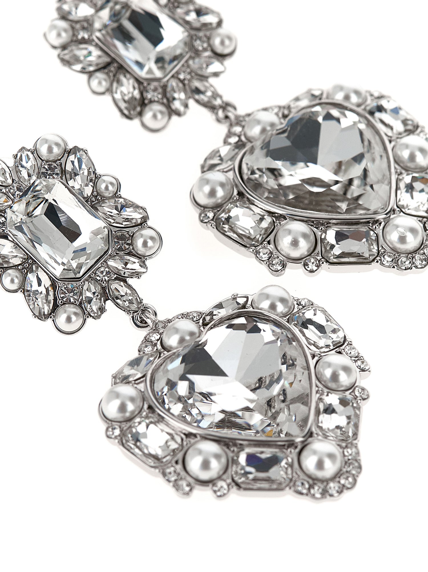 Self-Portrait Crystal Pearl Tiered Heart Earrings