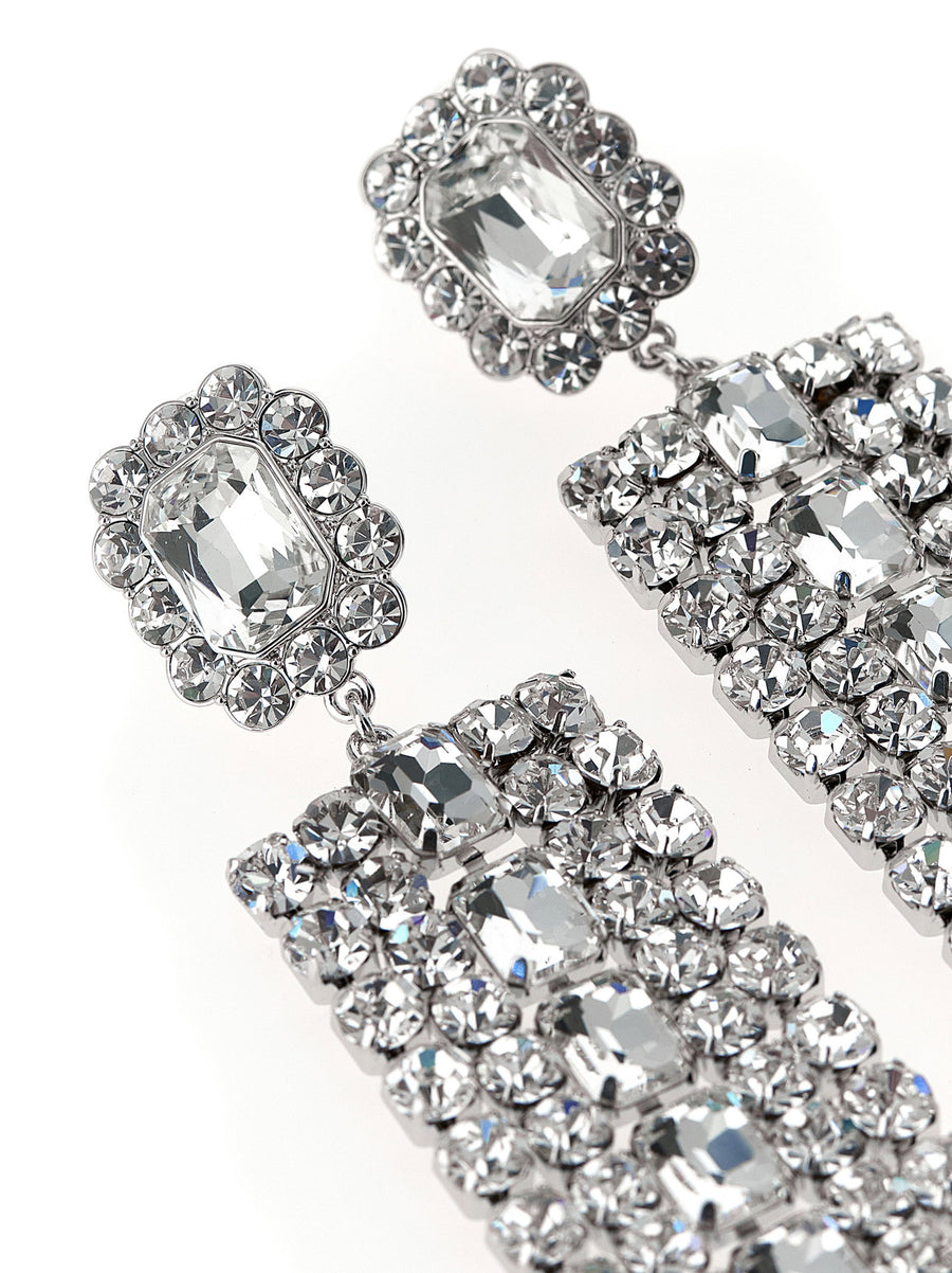 Self-Portrait Crystal Droplet Earrings For Women Luxury Silver Brass Crystal Embellished Evening Jewelry