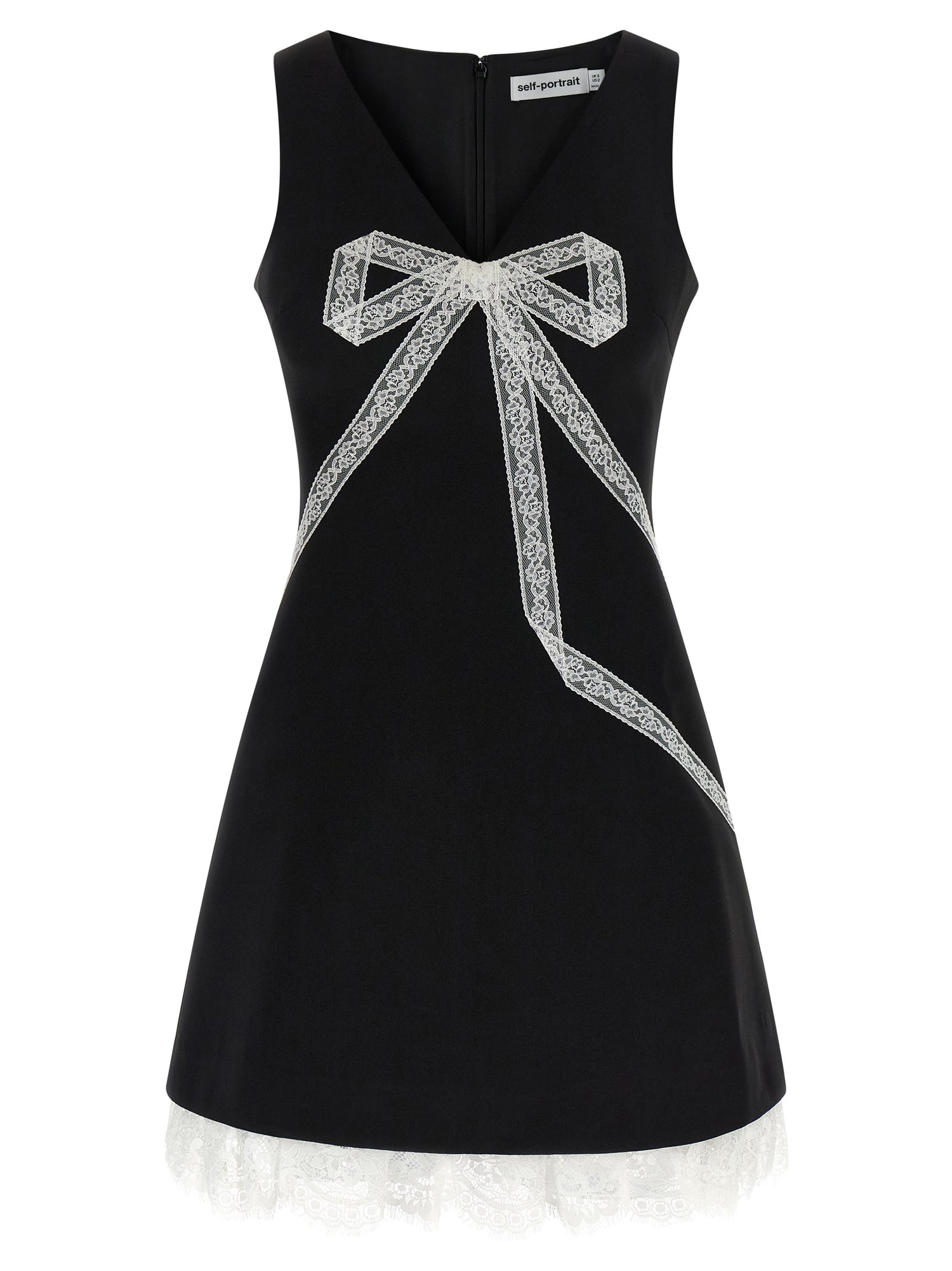 Self-Portrait Black Crêpe Bow Lace Mini Dress