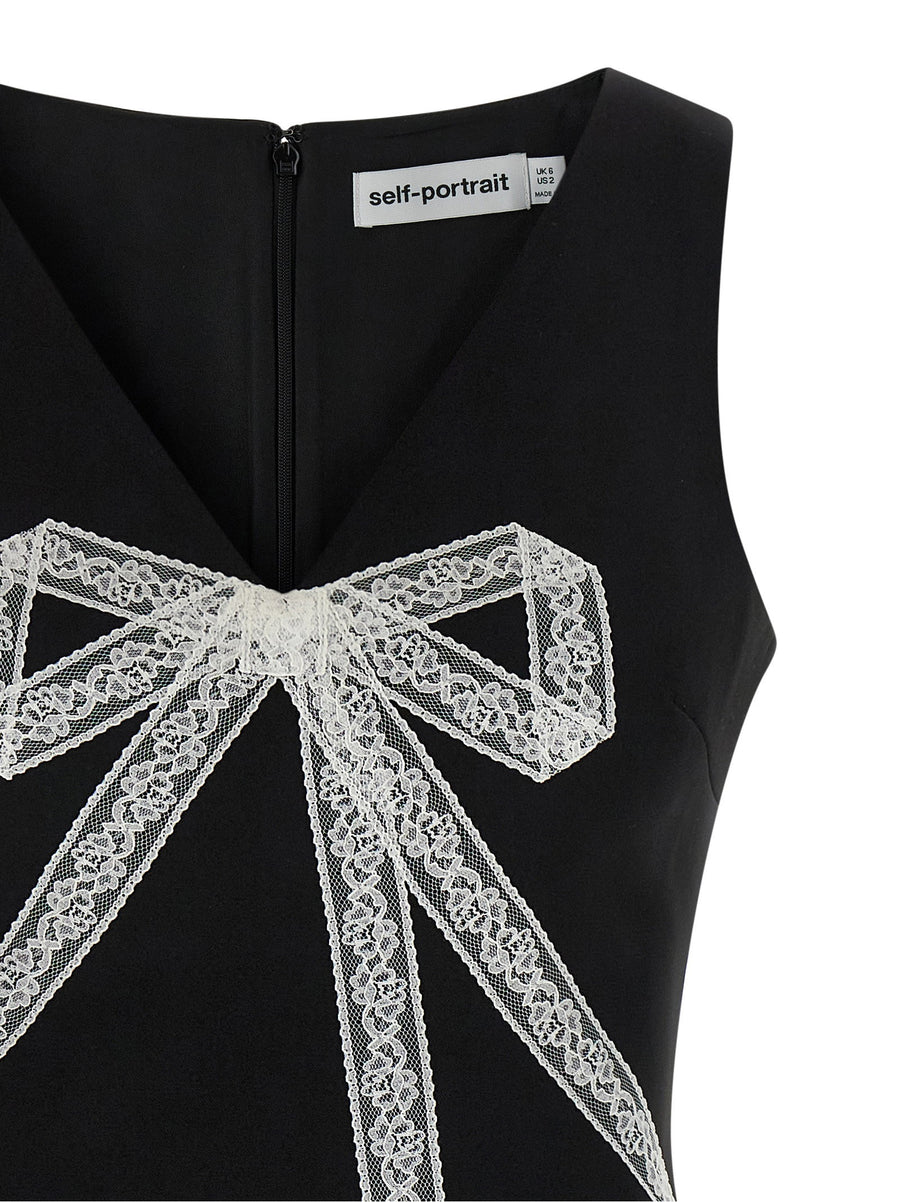 Self-Portrait Black Crêpe Bow Lace Mini Dress