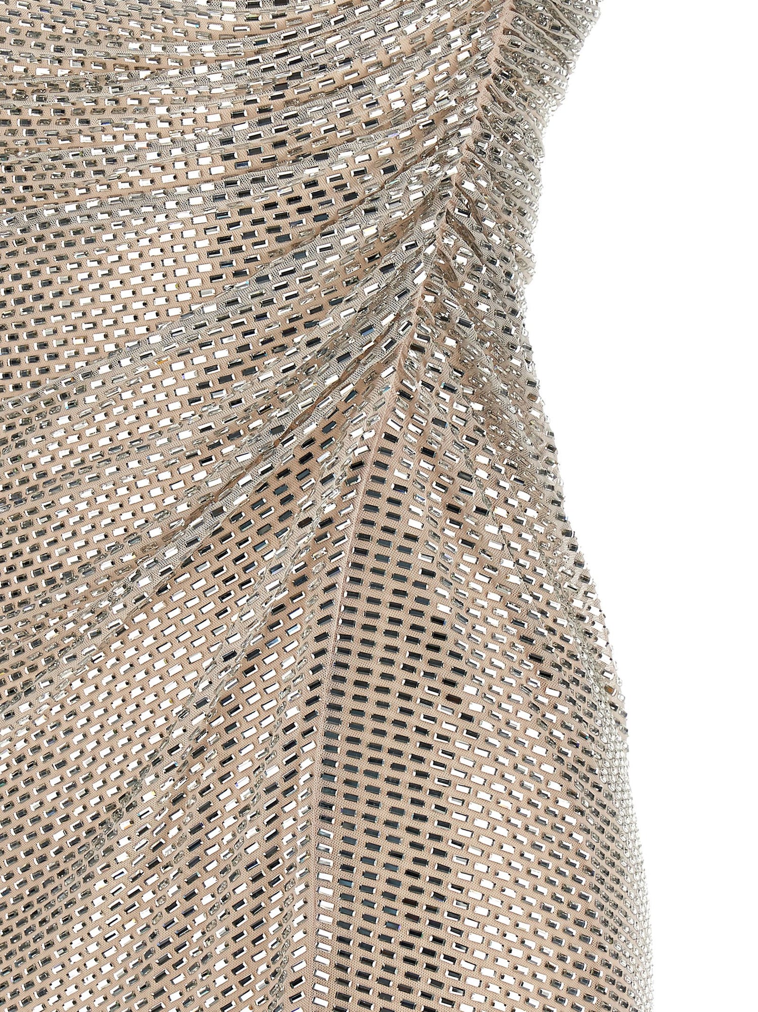 Self-Portrait Champagne Rhinestone Draped Mini Dress