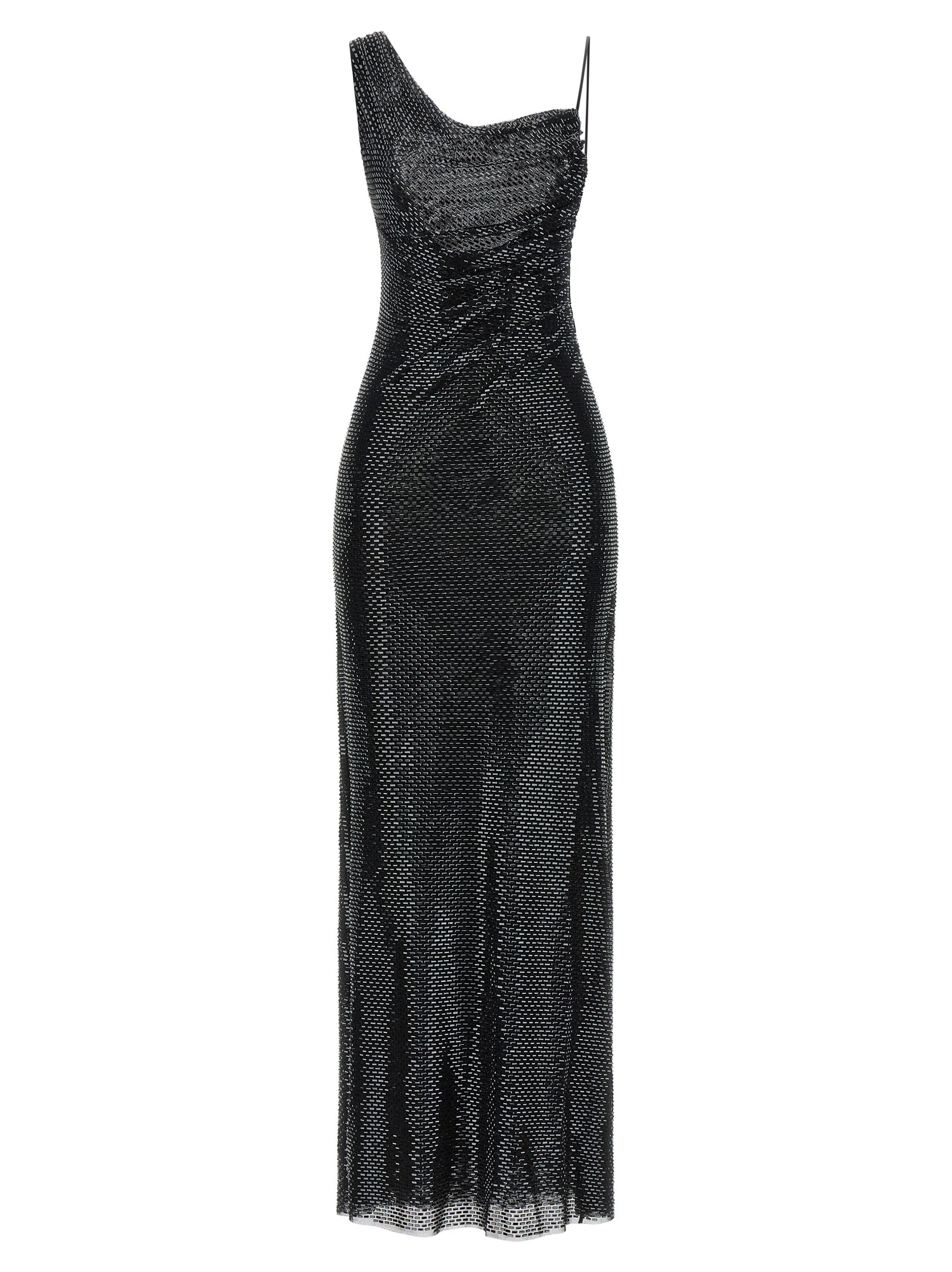 Self-Portrait Black Rhinestone Draped Maxi Dress