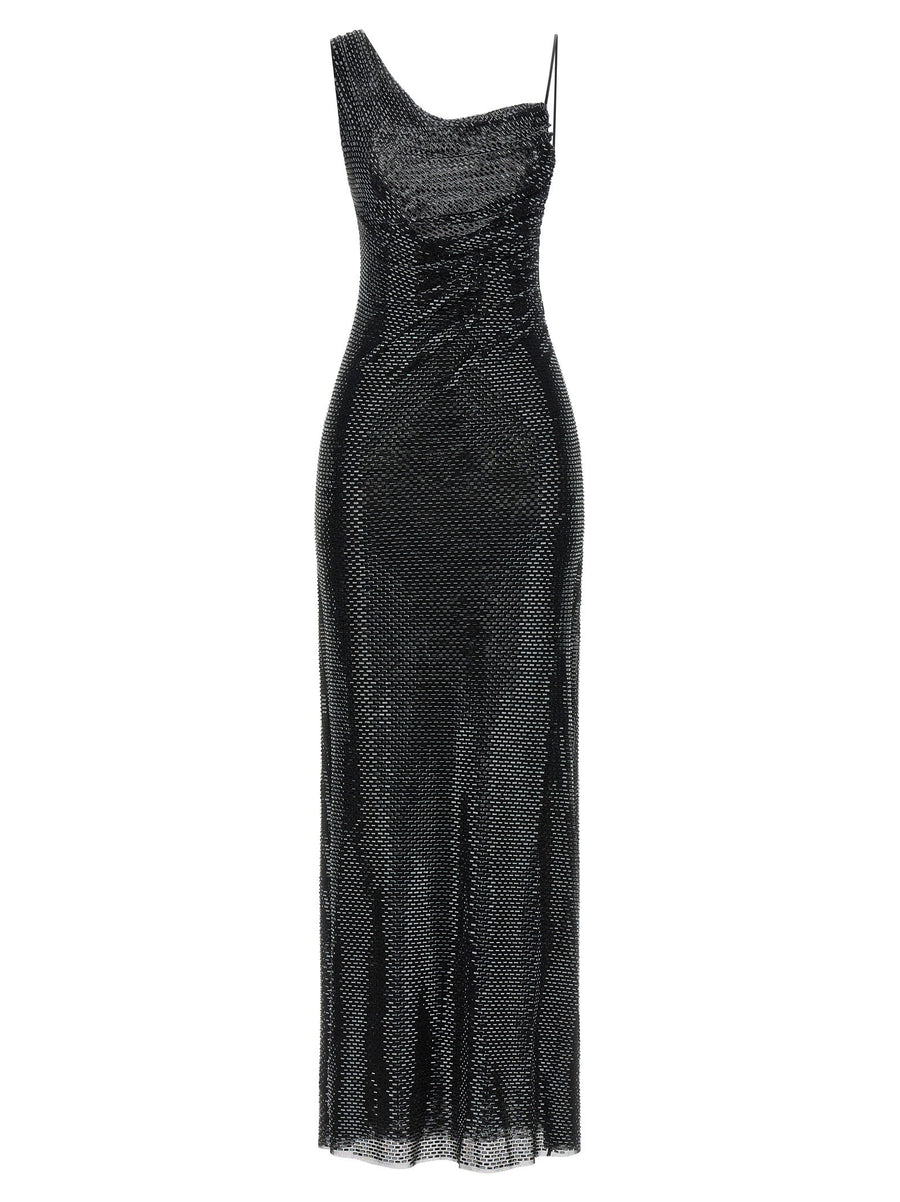 Self-Portrait Black Rhinestone Draped Maxi Dress