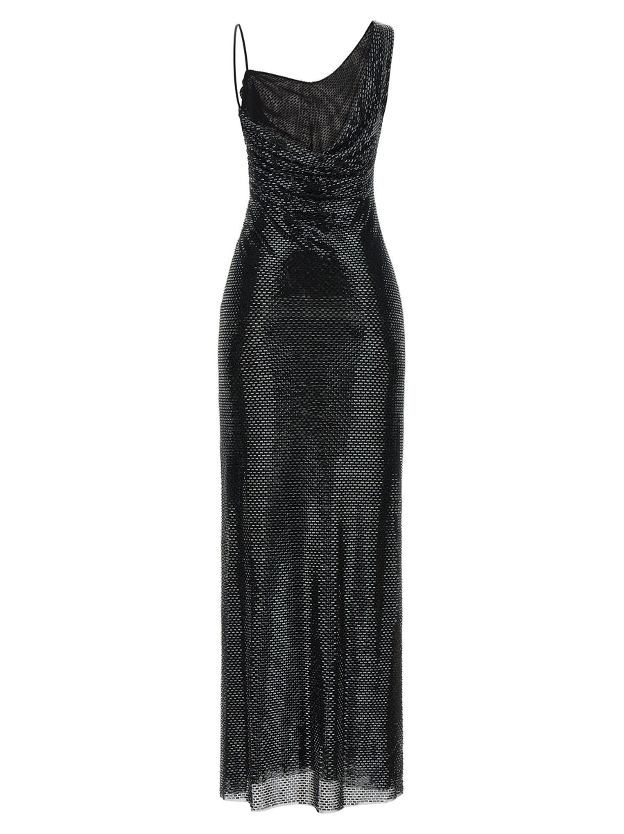 Self-Portrait Black Rhinestone Draped Maxi Dress
