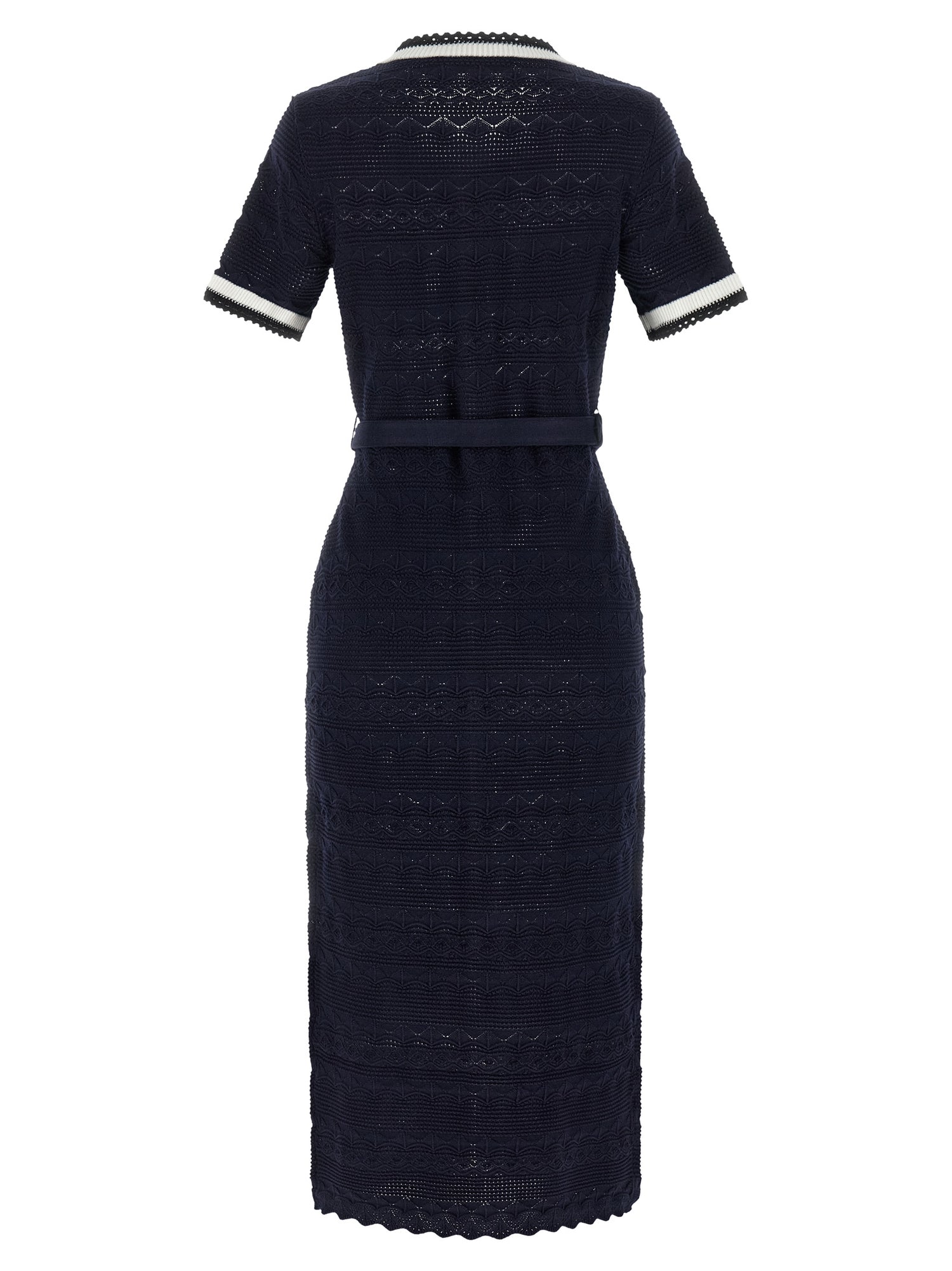 Self-Portrait Navy Pointelle Knit Midi Dress