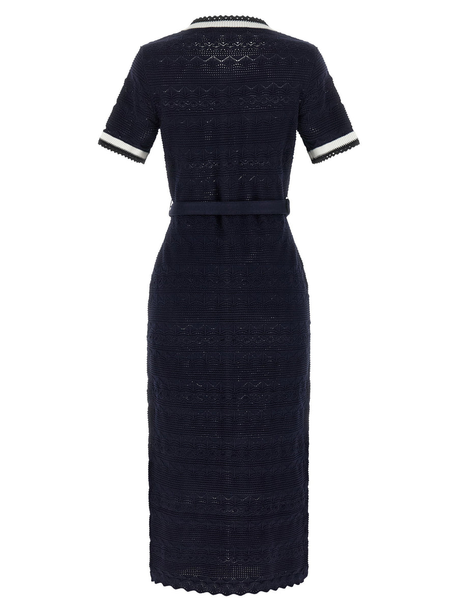 Self-Portrait Navy Pointelle Knit Midi Dress