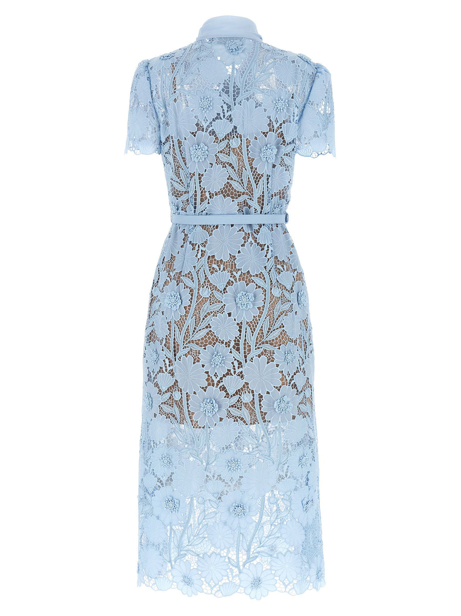 Self-Portrait Blue Lace Tie Neck Midi Dress
