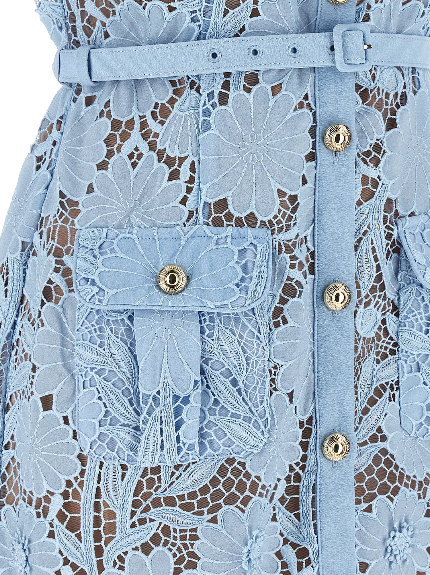 Self-Portrait Blue Lace Tie Neck Midi Dress